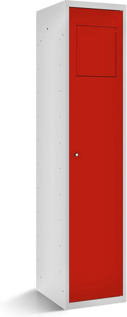 rotstahl Wäschesammelschrank mit Einwurfklappe in Rot und lichtgrauem Korpus, B/T/H: 40 x 50 x 180 cm - Bild 1