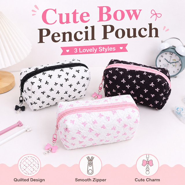 Mehrzweck Quilted Bow Federmäppchen als tragbarer Schreibwaren-Organizer in Schwarz und Multicolour - Bild 1