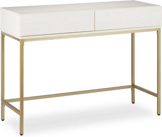 Relaxdays Konsolentisch modern aus Metall und Holzwerkstoff in Gold und Weiß mit 2 Schubladen B/T/H: 110 x 40 x 80 cm - Bild 1