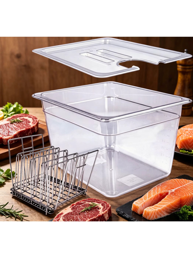 VamsLuna Sous-Vide-Behälter mit 304 Edelstahlrahmenabdeckung und Tauchzirkulations-Unterwasser-Kochsystem, 11 l, Silber/Transparent - Bild 5