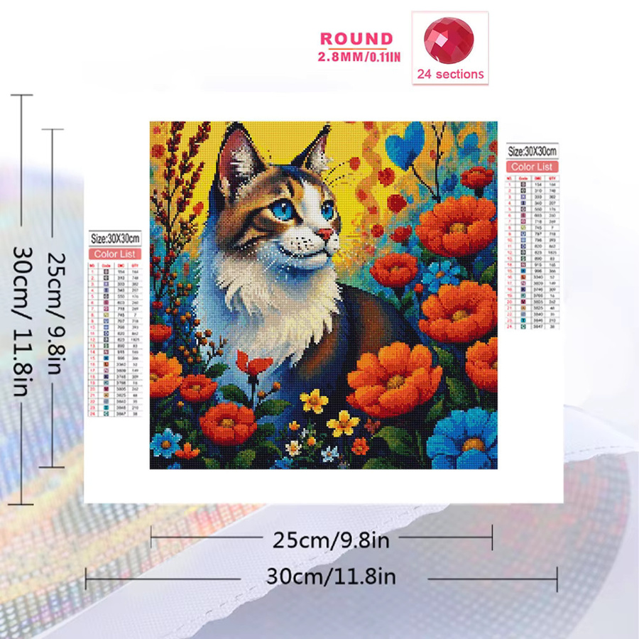 Momoart DIY Diamantmalerei Set Katze mit Blumenmuster, Multicolour, B/H: 20 x 20 cm - Bild 2