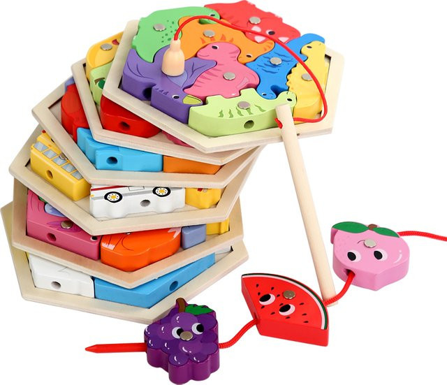 Datgo Montessori Magnetisches Angeln Spielzeug, Meerestiere, Holz, Bunt / Mehrfarbig - Bild 1