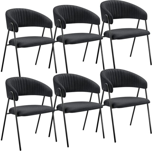 tectake Armlehnstuhl Bedano 6er Set aus Webstoff mit Steppmuster in Schwarz B/T/H: 58 x 60 x 85 cm - Bild 2
