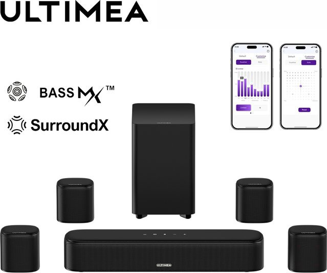 ULTIMEA 7.1-Kanal Virtual Surround Soundbar Heimkinosystem mit 330 W Subwoofer und 4 Surround-Lautsprechern in Schwarz mit App-Steuerung - Bild 1