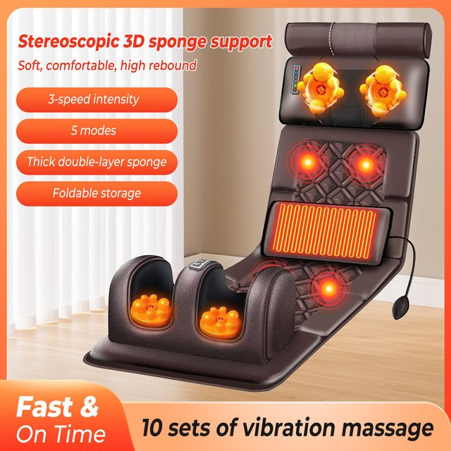 Seeiswork Elektrisch beheizte Ganzkörper-Massagematte in Braun mit Airbag-Rückenmassage und Vibrationsmassagekissen für Schulter, Nacken und Taille - Bild 1