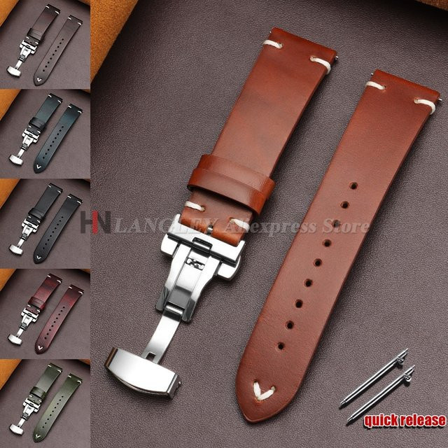 Uhrenarmband Leder, Vintage, Schmetterlingsverschluss, Unisex - Bild 1