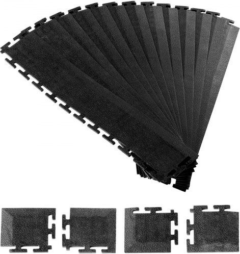 VEVOR Übergangskanten-Set für Garagenböden aus PVC, 12 Kanten und 4 Eckstücke, rutschfest, Schwarz, kompatibel mit VEVOR 4-seitigen Steckmatten - Bild 1
