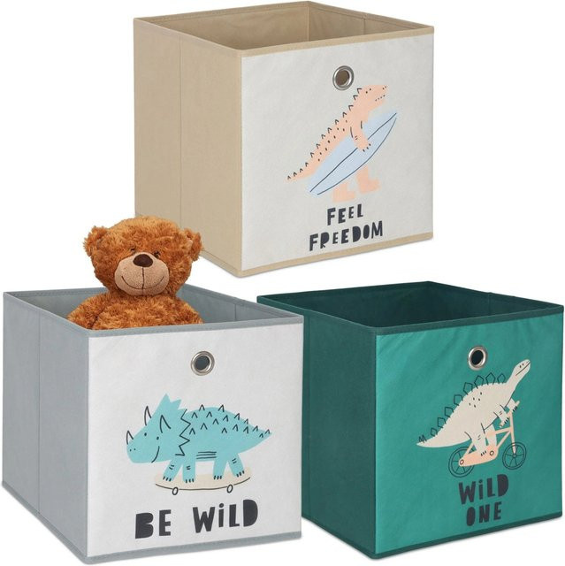 Relaxdays Kinder Aufbewahrungsboxen 3er Set aus Vlies und Pappe in Bunt, B/T/H: 30 x 30 x 30 cm - Bild 1