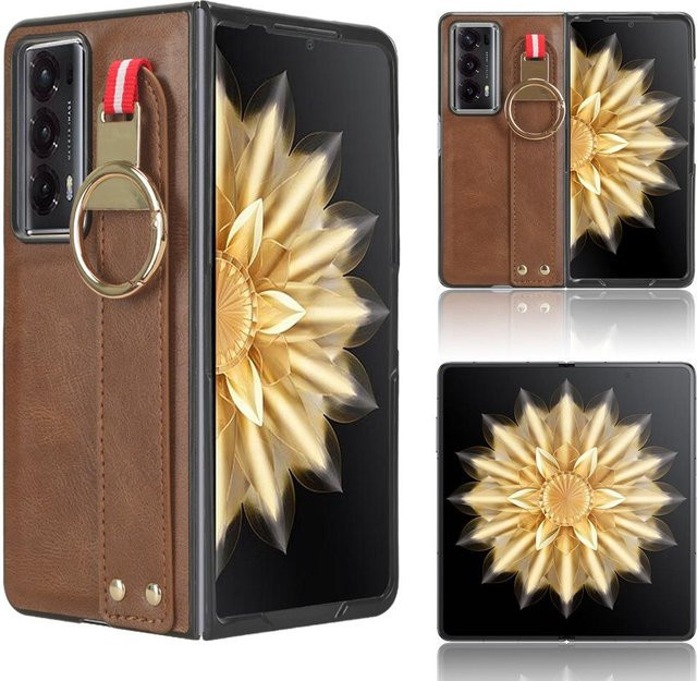 Honor Lederhülle für Honor Magic V2 mit Armband, faltbarem Ständer und Ring in Braun - Bild 1