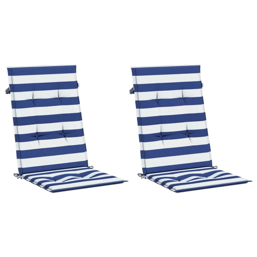 vidaXL Hochlehner-Auflagen 2er-Set aus Polyester, Blau-Weiß Gestreift, Wasserabweisend und UV-beständig, B/H: 120 x 50 cm - Bild 2
