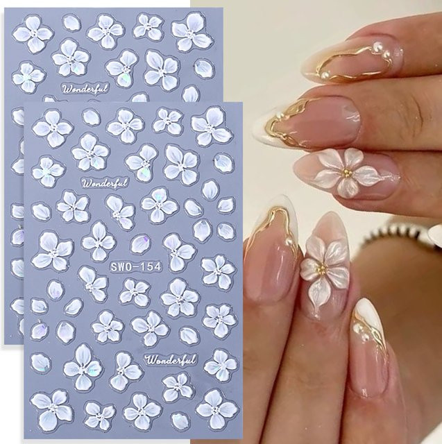 SWEET TREND Nagelaufkleber, hellweiße Blumen, 2 Stück - Bild 1