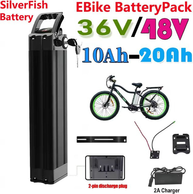 Bafang Fahrrad-Akku für Falträder mit integriertem BMS und 2A-Ladegerät, kompatibel mit Silverfish 250W-1000W Motorkits, Farben: Silber und Schwarz - Bild 1