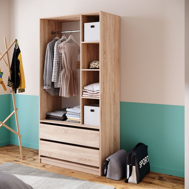 Vicco Kleiderschrank Elmo Eiche Braun mit 2 Schubladen, B: 100 cm, H: 200 cm - Bild 2