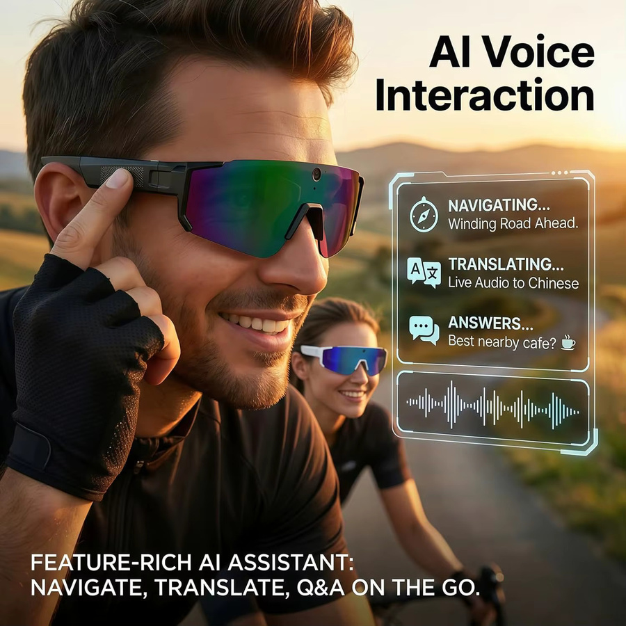 GUHUAVMI KI-Sprachübersetzungs-Smartbrille mit 1200P Videoaufnahme-Kamera, Bluetooth und WiFi, schwarze Polarisierte Sportsonnenbrille mit Anti-Shake-Funktion - Bild 3