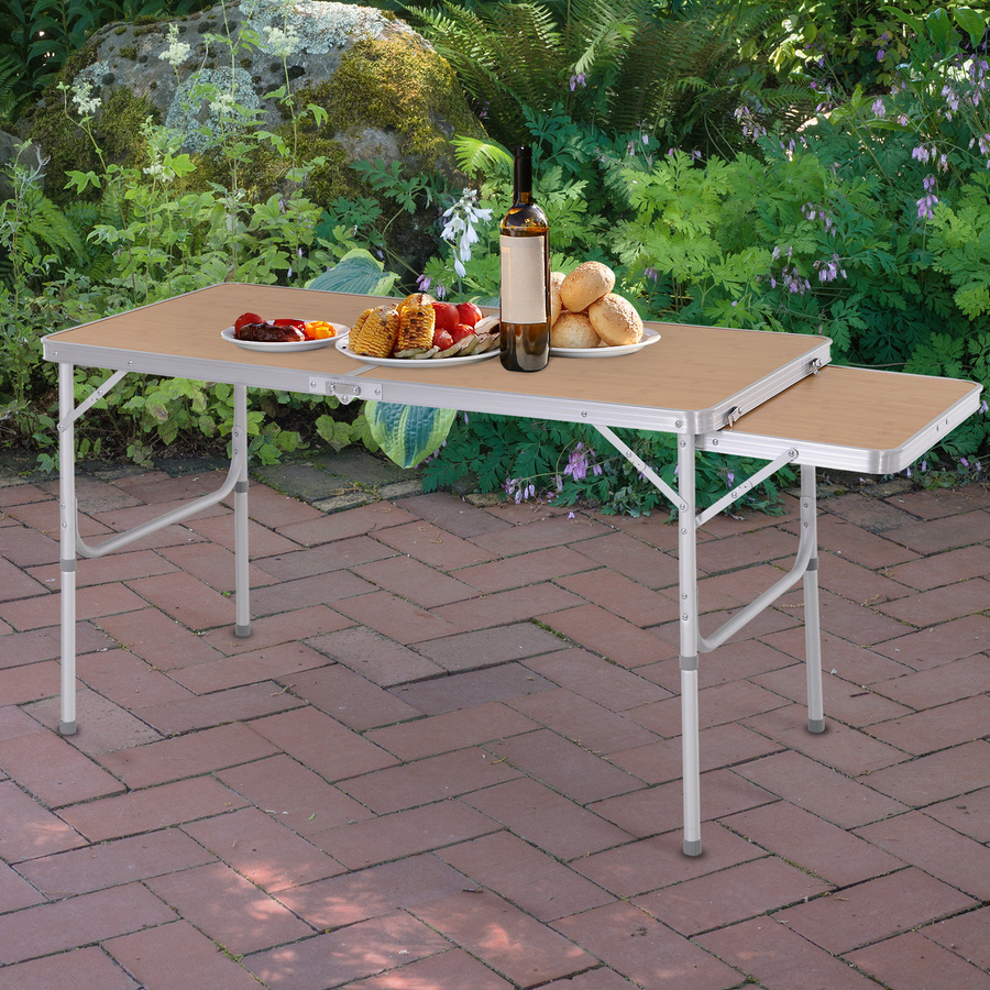 Outsunny Campingtisch Klapptisch Picknicktisch höhenverstellbar mit ausklappbarer Tischplatte aus Aluminium und MDF, B/T: 120 x 60 cm, Höhe: 40 bis 70 cm - Bild 2