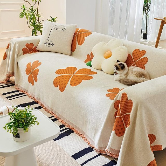 Super Six Chenille Sofabezug mit Kleeblatt-Design, All-in-One Sofadecke aus Jacquard-Stoff, B/H: 180 x 130 cm - Bild 1