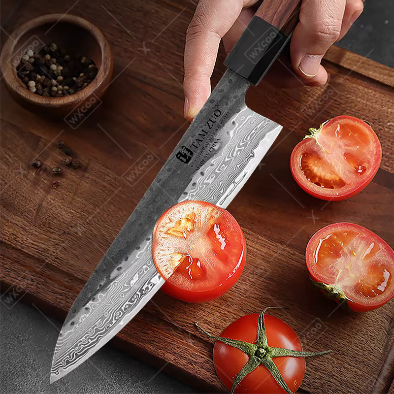 WXCOO Santoku Japanisches Kochmesser aus 67-lagigem Damast mit Holzgriff in Silber - Bild 4