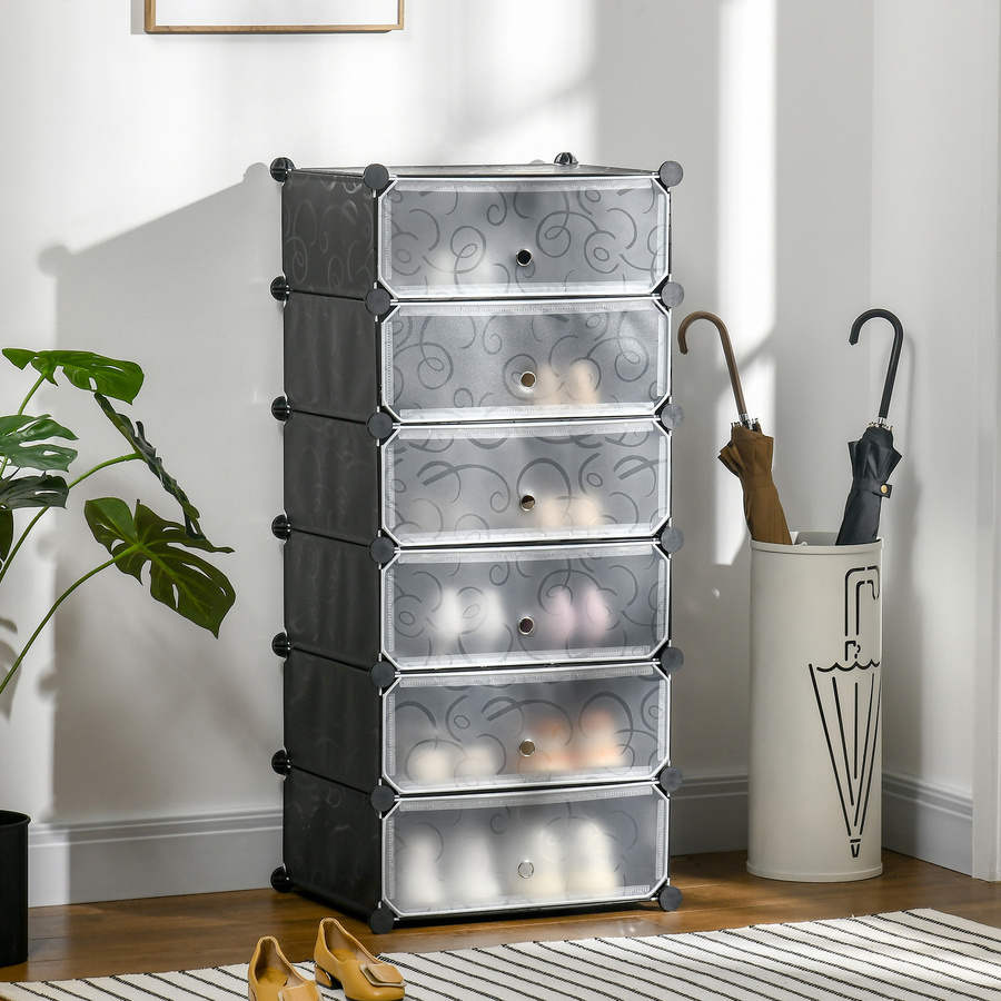 HOMCOM Schuhregal Aufbewahrungsbox als DIY Steckregal für 6 Paar Schuhe aus Kunststoff und Metall in Schwarz-Weiß, B: 49 cm, T: 36,5 cm, H: 108 cm - Bild 2