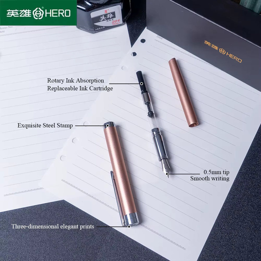 Hero 8203 School Füllfederhalter Set, 2 Stück, 0,5 mm Edelstahl-Iridiumspitze, Farben: Blau und Mehrfarbig - Bild 4