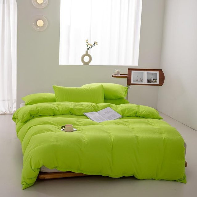 Bin Chi Textiles Japanische Bettwäsche aus gewaschener Baumwolle in Grün, 3-teiliges Set bestehend aus Bettbezug und Kissenbezügen, B/H: 150 x 200 cm - Bild 1