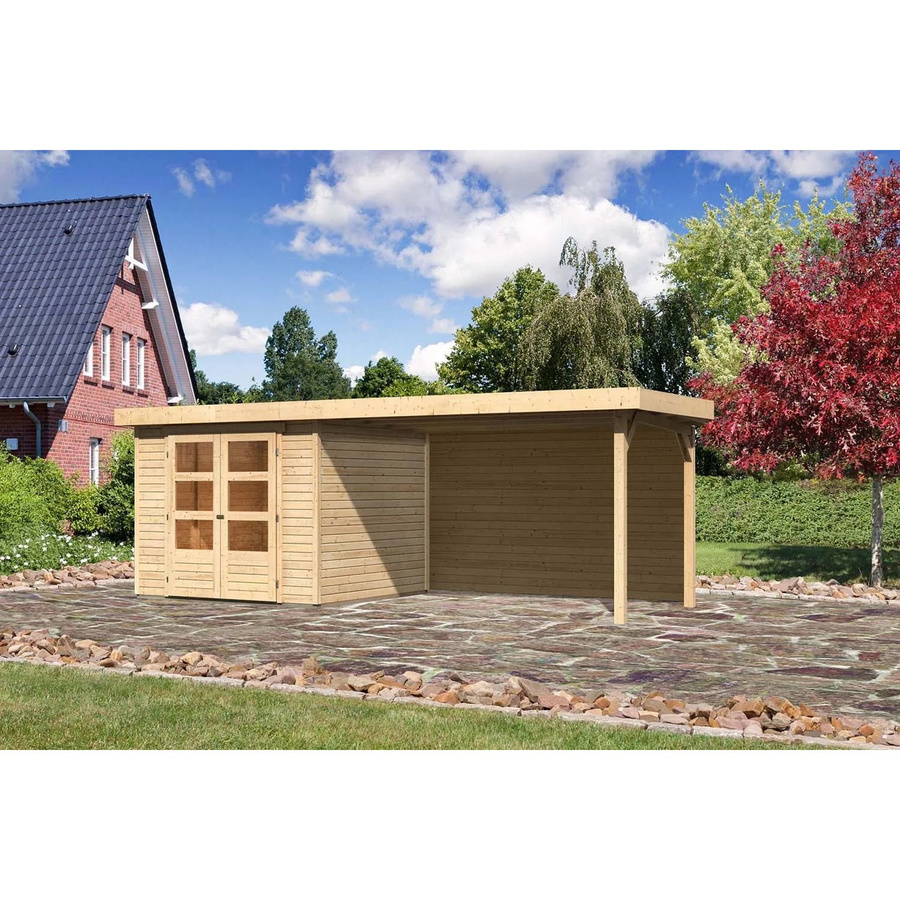 Karibu Holz-Gartenhaus Boras mit Flachdach in Natur, unbehandelt, B/T/H: 242 x 238 x 211 cm - Bild 2