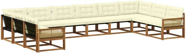 vidaXL Outdoor-Sofagarnitur in U-Form aus massivem Akazienholz mit 10 Kissen in Natur und Beige - Bild 1
