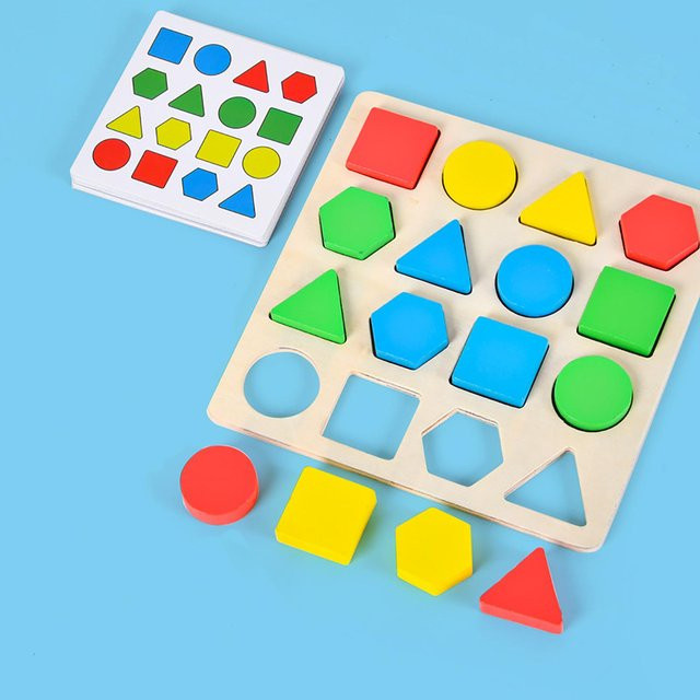 Geometrie-Bausteine Form-Farb-Zuordnungs-Puzzle, Holz, Bunt / Mehrfarbig, ab 4 Jahre - Bild 1