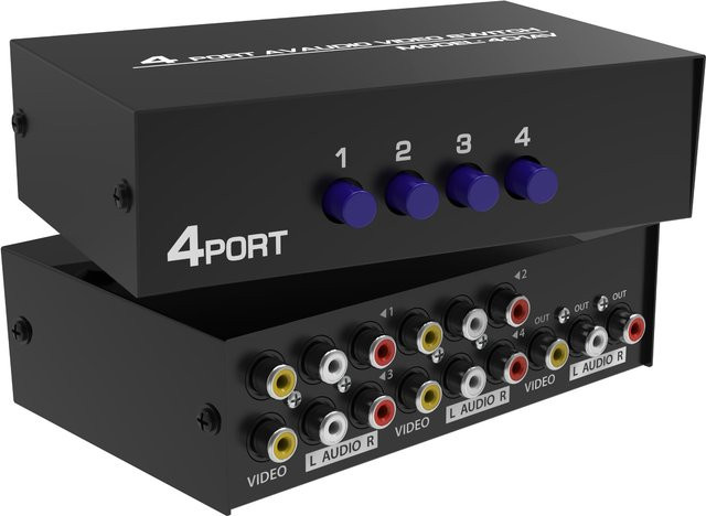 Fosmon RCA Splitter AV-Selektor mit 4 Eingängen und 1 Ausgang in Schwarz - Bild 1
