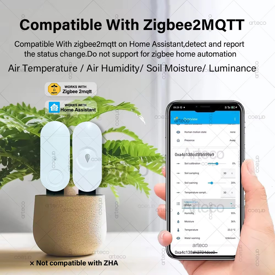 Forubest Zigbee Boden Feuchtigkeitssensor zur Messung von Temperatur, Feuchtigkeit und Helligkeit, kompatibel mit Tuya App und Zigbee2MQTT, Farbe: Weiß - Bild 2