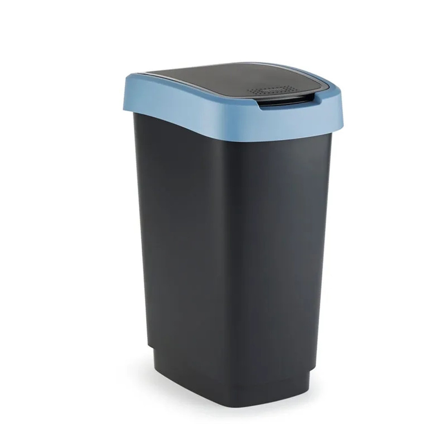 PROREGAL Klassischer Abfalleimer für Innenbereich aus Kunststoff, Schwarz-Blau, Volumen: 25 Liter, H x B x T: 47,6 x 25 x 33 cm - Bild 2