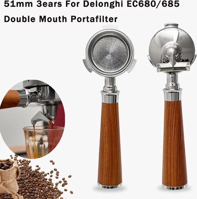 Delonghi 3-Ohren Kaffee-Siebträger mit Doppelauslauf aus Edelstahl in Silber für Dedica EC680/685 Kaffeemaschinen, Durchmesser: 51 mm - Bild 1