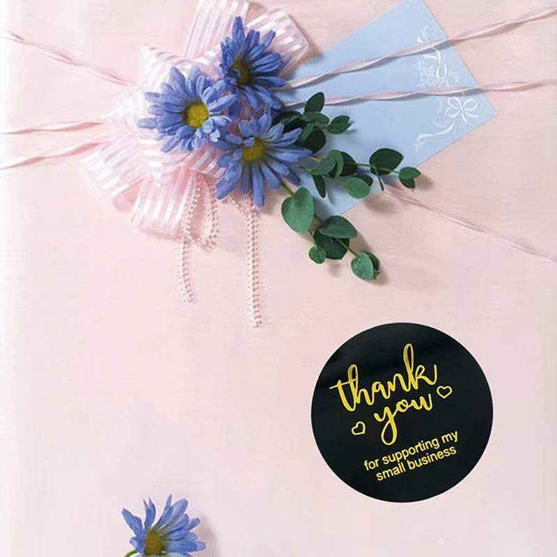 TYFYO Dankeschön-Aufkleber aus Kraftpapier in Gold und Rosa mit Aufschrift Mit Liebe, 500 Stück Siegelaufkleber für Geschenkdekoration und Kleinunternehmen - Bild 3