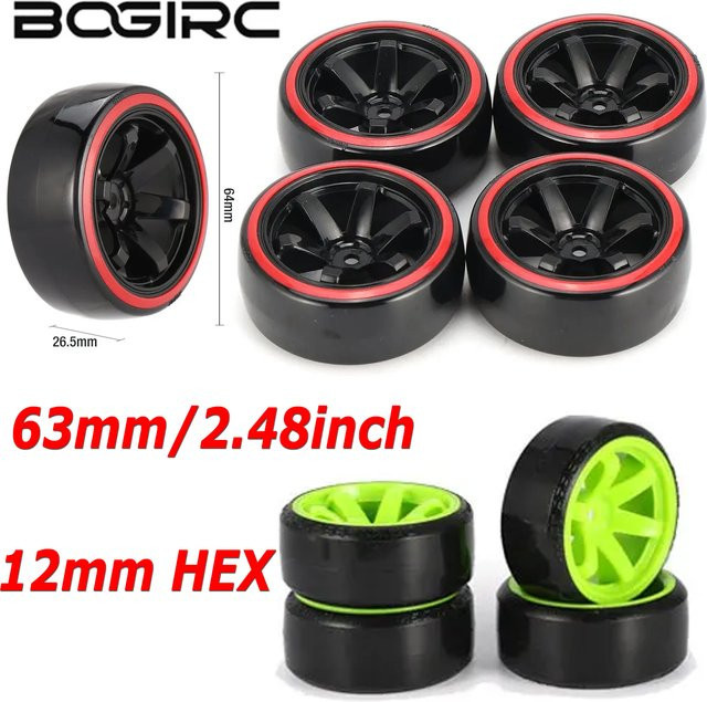 YSIDO Felgen Reifen Räder, 4-teiliges Set, 63mm, 12mm HEX, 1:10 Zubehör - Bild 1