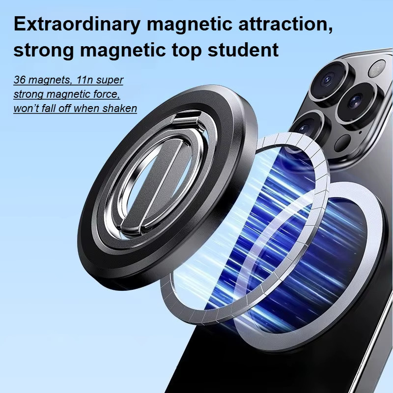 Magnetischer Telefonhalter aus Legierung mit 360 Grad Rotation und doppelt gefaltetem Design für iPhone und Samsung, Desktop-Ringständer in Schwarz oder Orange - Bild 3