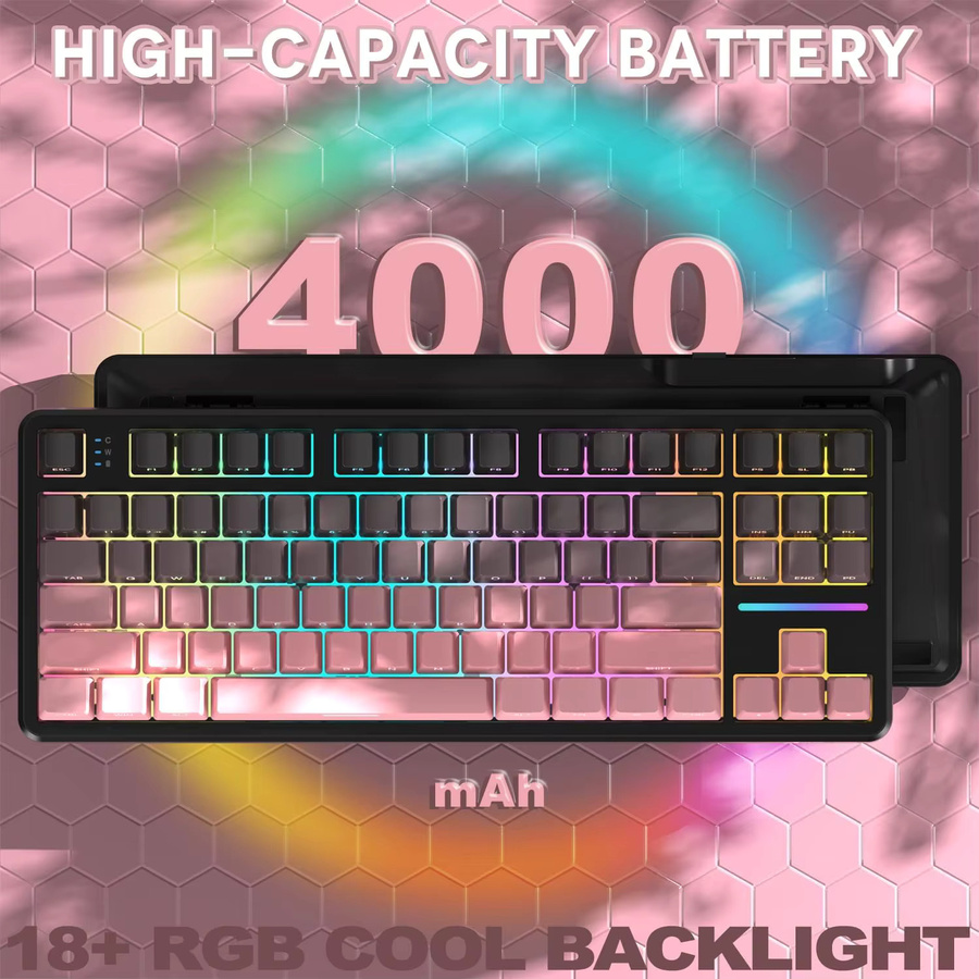 Attack Shark X87 Kabellose mechanische Gaming-Tastatur mit RGB-Hintergrundbeleuchtung und Hot-Swap in Weiß (Bluetooth, 2,4 GHz, USB-C) - Bild 3