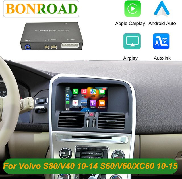 Bonroad Wireless CarPlay und Android Auto Decoder-Box für Volvo S80 V40 S60 XC60 V60 V90 XC90, Airplay und Autolink Modul-Schnittstelle, Schwarz - Bild 1