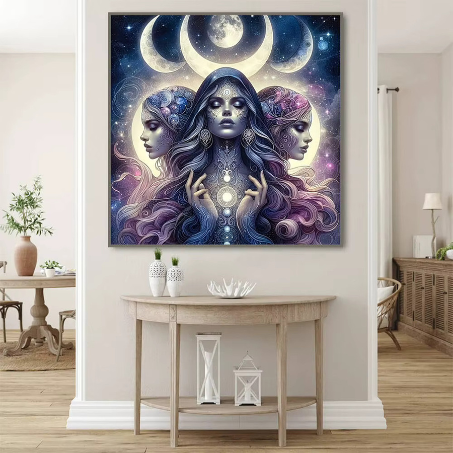 HUACAN Diamant-Malerei-Set Porträt Damen mit Mond als modernes Diamant-Mosaik in Multicolour, rund, 20 x 20 cm - Bild 4