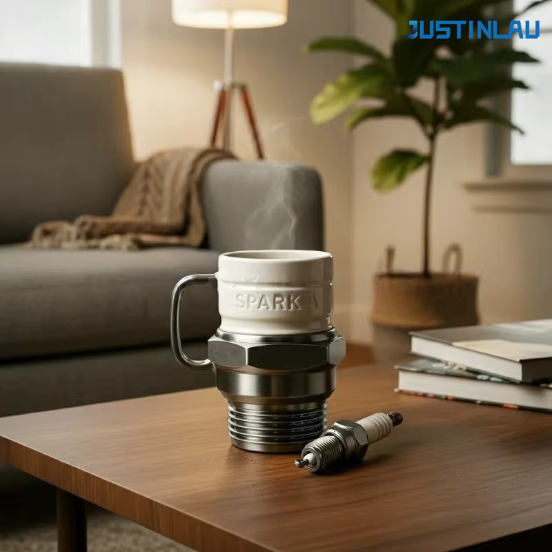 JUSTINLAU Kaffeebecher aus Edelstahl im Zündkerzen-Design, Weiß, 300 ml - Bild 3