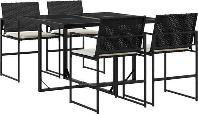 vidaXL 5-tlg Garten-Essgruppe aus Poly Rattan mit Kissen in Schwarz - Bild 1