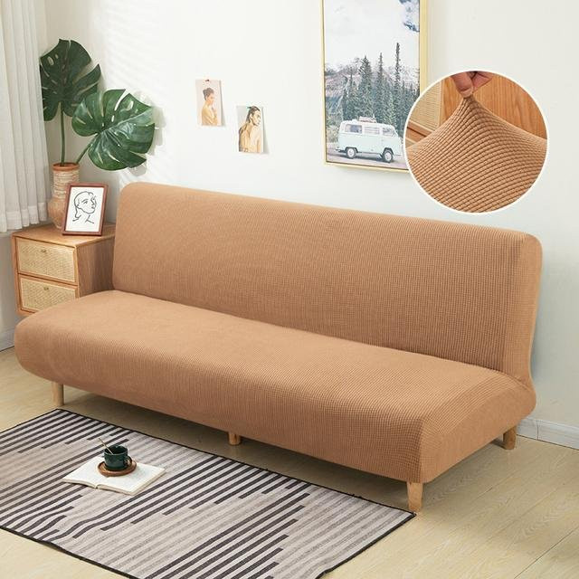 Elastischer Jacquard Stoff Schlafsofa Bezug in Beige für Klappsofas und Futons, Breite: 120-155 cm - Bild 1