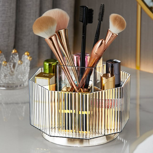 Rotierende Make-up Pinsel Aufbewahrungsbox aus transparentem Kunststoff für Lippenstift und Bürobedarf mit großer Kapazität - Bild 1