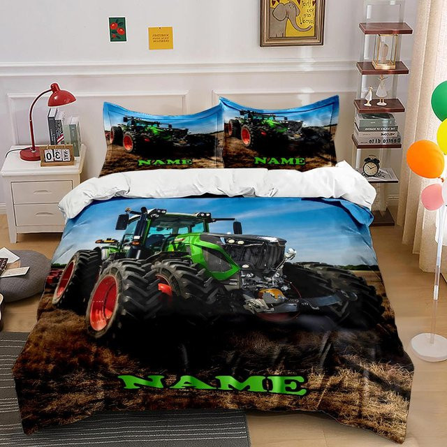 Bettwäscheset mit Traktor-Print von Your Warm Home, 3-teiliges Set aus Microfaser bestehend aus Bettbezug und Kissenbezug in Blau, B/H: 135 x 200 cm - Bild 1