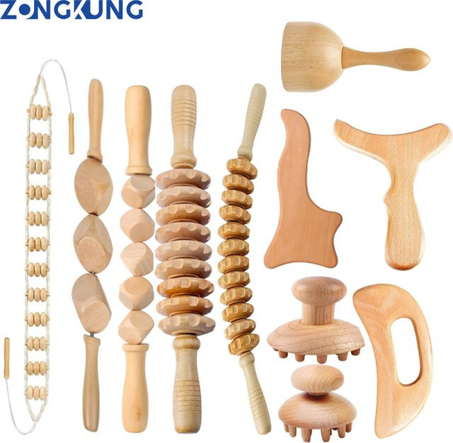 ZONGKUNG Maderoterapia Holz Massage Set zur Cellulite-Reduktion und Körperformung in Braun - Bild 1