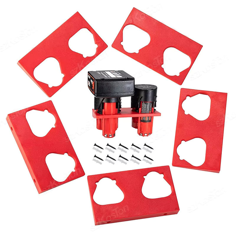 Milwaukee Batteriehalter für 12 V Li-Ionen-Akkus mit 2 Hohlräumen zur Wandmontage in Rot - Bild 4