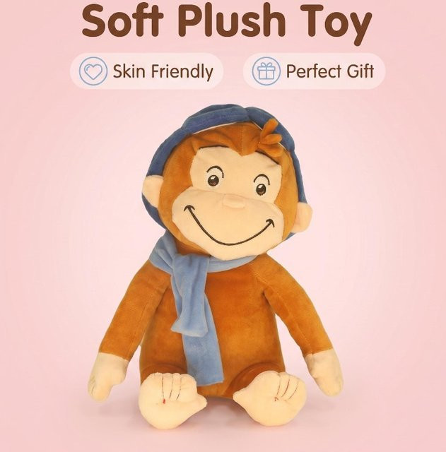 Bandai Curious George Plüschtier, Affe, Blau, Braun - Bild 1