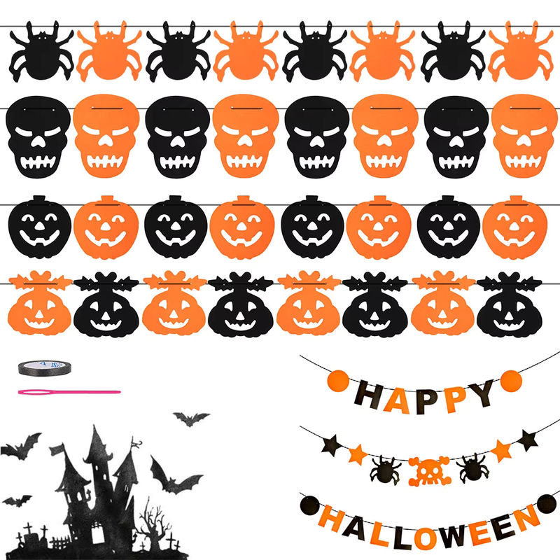 Hängendes Happy Halloween Banner aus Papier in Orange für Indoor und Outdoor Dekorationen - Bild 5