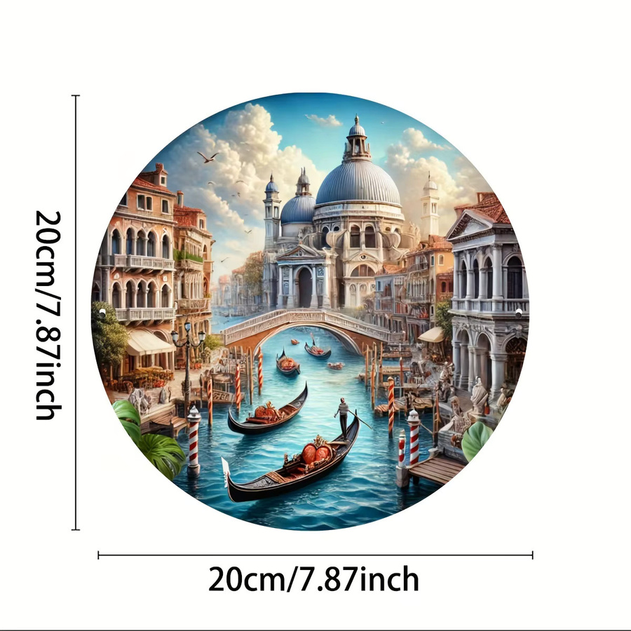 Runde Wandkunst aus Metall von Potdemiel mit Venedig-Kanalszene in Multicolour, Durchmesser: 20 cm - Bild 3