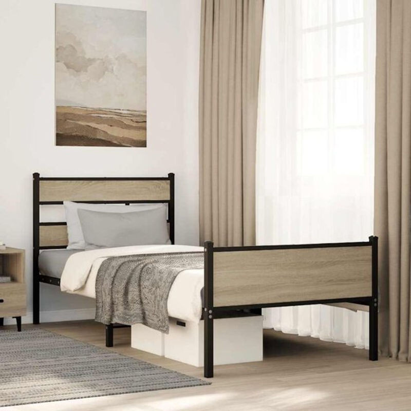 Metallbett Vidaxl aus Holzwerkstoff in Sonoma-Eiche Natur, B/T/H: 80 x 200 cm - Bild 1