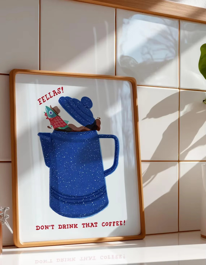 Digitaldruck Poster Twin Peaks Fisch im Perkolator im Risograph-Stil Blau - Bild 2