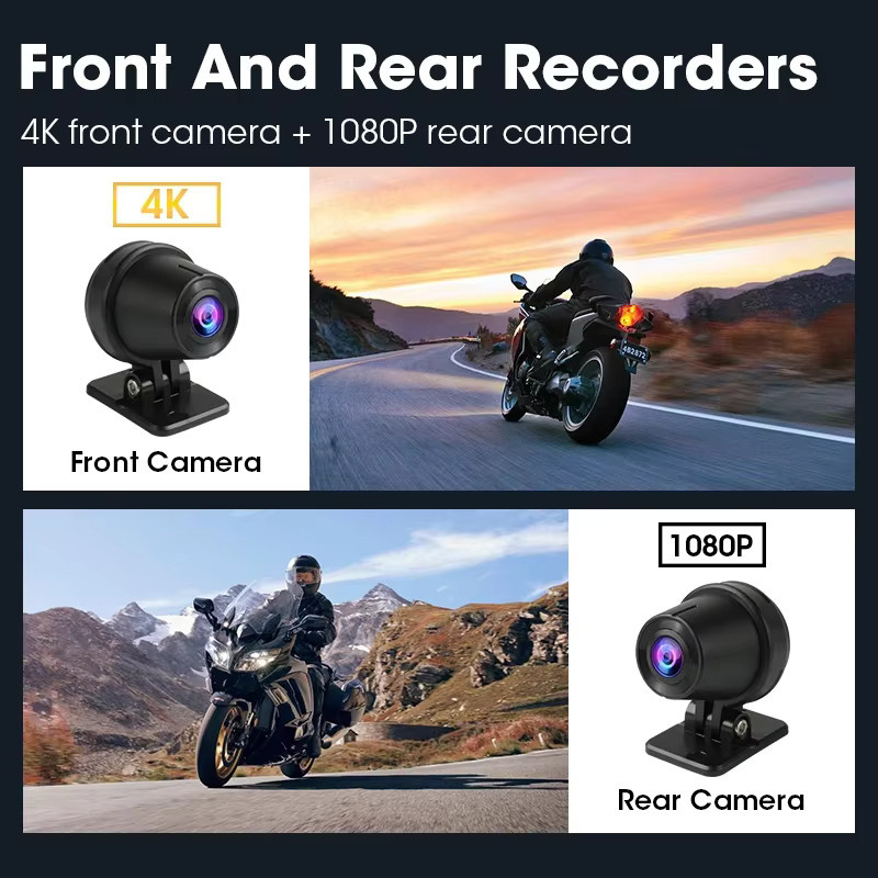 Develuck Motorrad GPS Navigation mit 6,25 Zoll 4K+1080P DVR Display, kabelloses CarPlay und Android Auto, wasserdichter Bluetooth Bildschirm mit Dual Lens in Schwarz - Bild 2